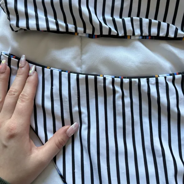 Womens Bikini Set Swimsuit Top Bottom Striped Reversible‎ White Black Summer - Image 10