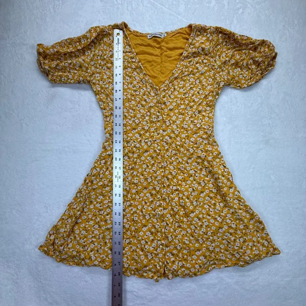 Abercrombie‎ & Fitch Floral Mini Dress V Neck Short Sleeve Yellow Size S - Image 4