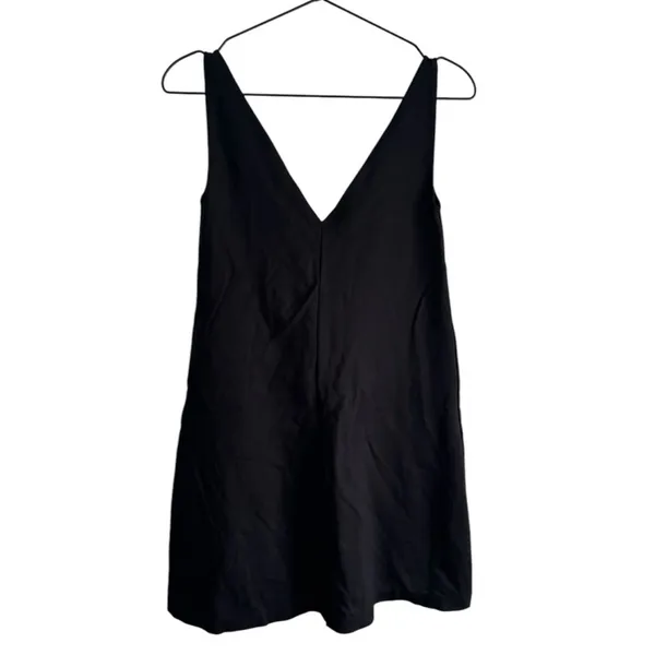 Everlane The‎ Deep V-Neck A-Line Mini 00 Black Dress - Image 5