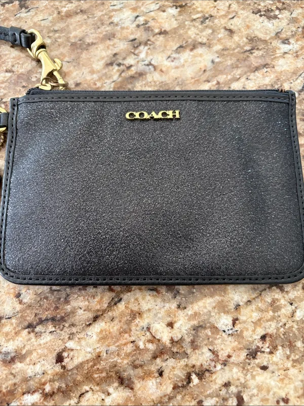 Coach Small Black Glitter Wristlet Pouch with Gold Logo - Image 2
