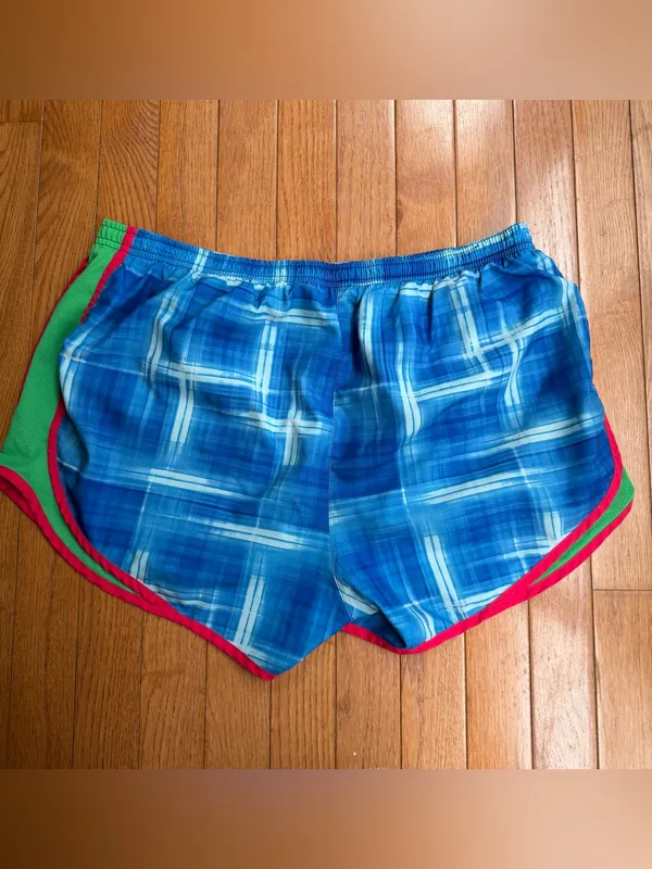 Vintage 2011 Nike Tempo Dri-FIT Running Shorts Blue Plaid Pink Green Large L - Image 3