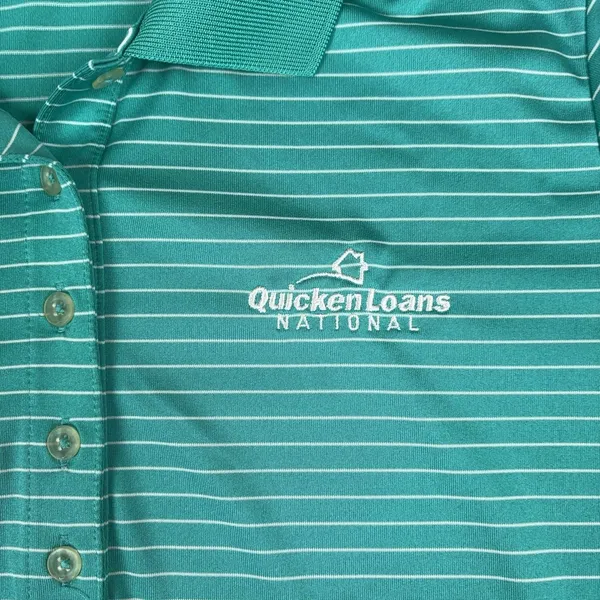 Nike Golf Polo Shirt Womens Medium Green Striped‎ Dri-FIT Quicken Loans National - Image 6
