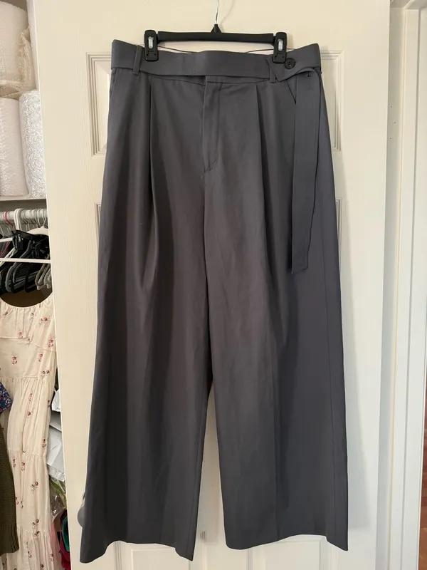 Zara Grey High Waisted Relaxed Trouser Pant with Button Belt - Image 6