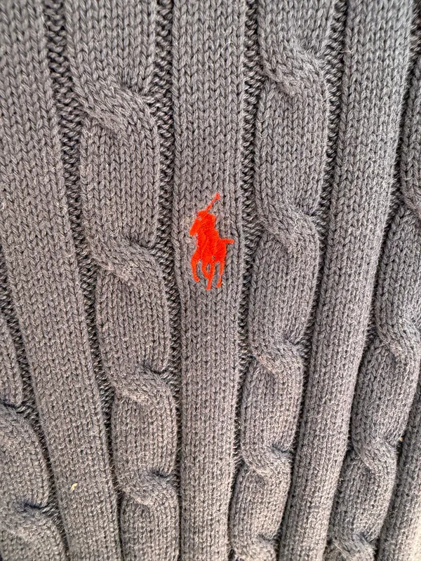 Ralph Lauren Navy Cable-Knit Crewneck with Red Pony Size M - Image 3