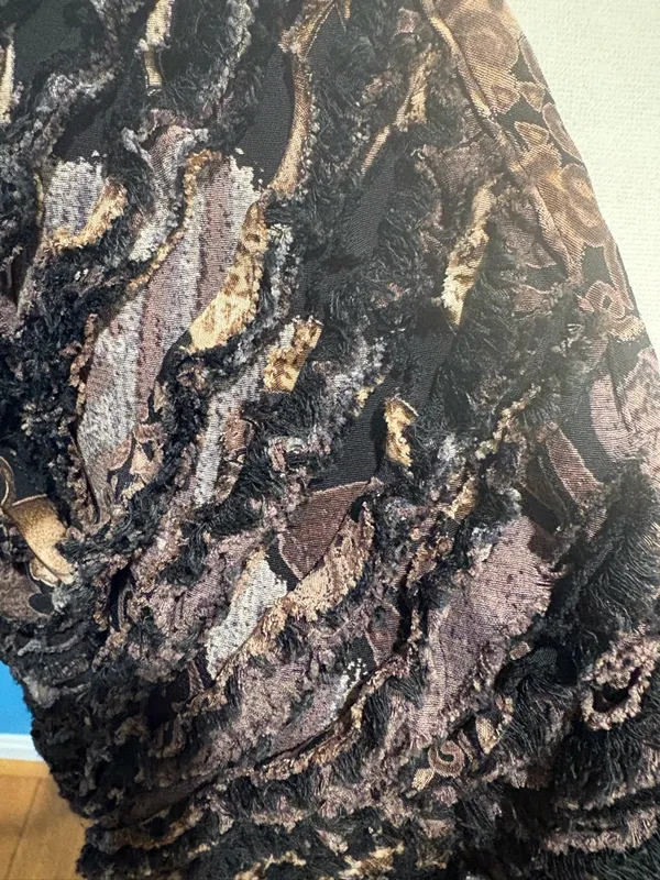 Art wear chenille double sided jacket giraffe elephant African print brown M L - Image 2