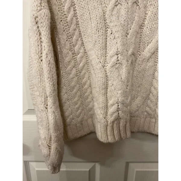 Aerie Cream Cableknit Crewneck Sweater, XS - Image 3