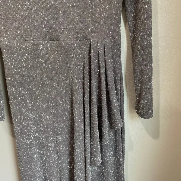Betsy & Adam Long Sleeve Glitter Knit Gown‎ maxi ball gown prom wedding Size 8 - Image 5