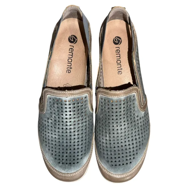 Remonte Womens Blue Taupe Leather Perforated Slip On Loafers EU 40 US 9 R5534 - Image 5