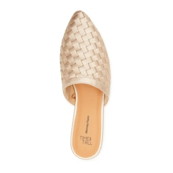 New Time & Tru Women’s Gold Woven Memory Foam Mule Sandals Size 6 NWT - Image 2