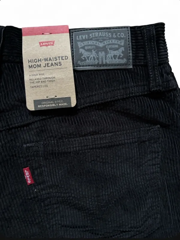 Levi's High-Waist Corduroy Mom Jean Black Ankle Size 27x30 Casual Classic - Image 5