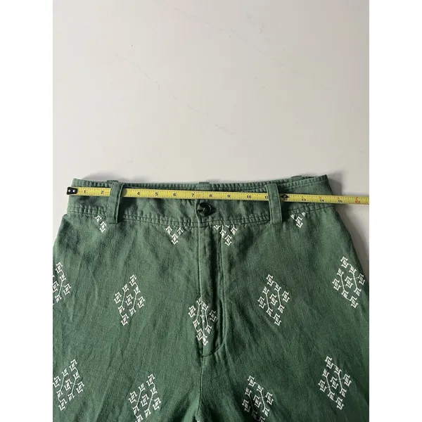 Zara Embroidered Trousers Size M High Waist Green Cropped Wide Leg - Image 6