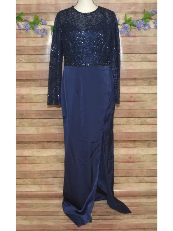 NWT Mac Duggal Size 10 Evening Gown Navy Embellished Thigh High Faux Wrap Formal - Image 6