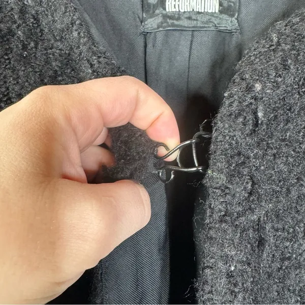 Reformation Black Fuzzy Long‎ Coat Size Small - Image 5