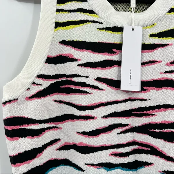 525 America Zebra Crop Sweater Vest Large NWT Y2K Colorful Knit Tank - Image 6