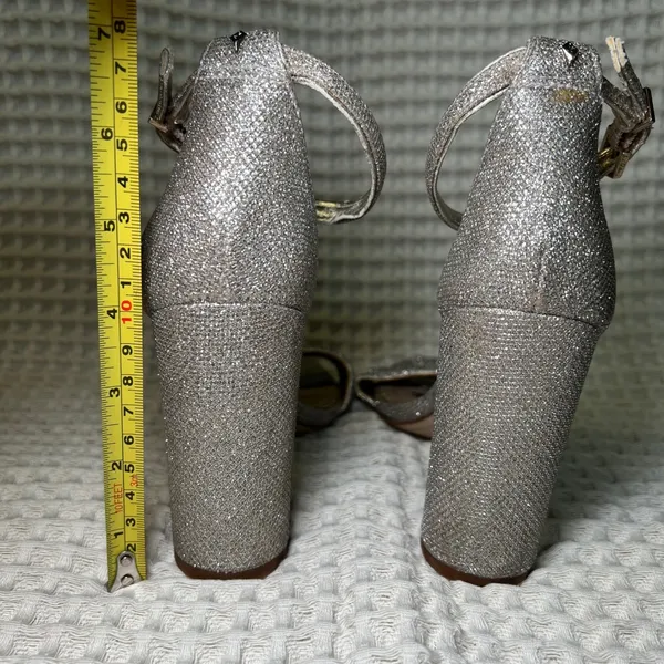 Sam Edelman YARO Glitter Block Heel Ankle‎ Strap Sandals Silver Women Size 6 - Image 5