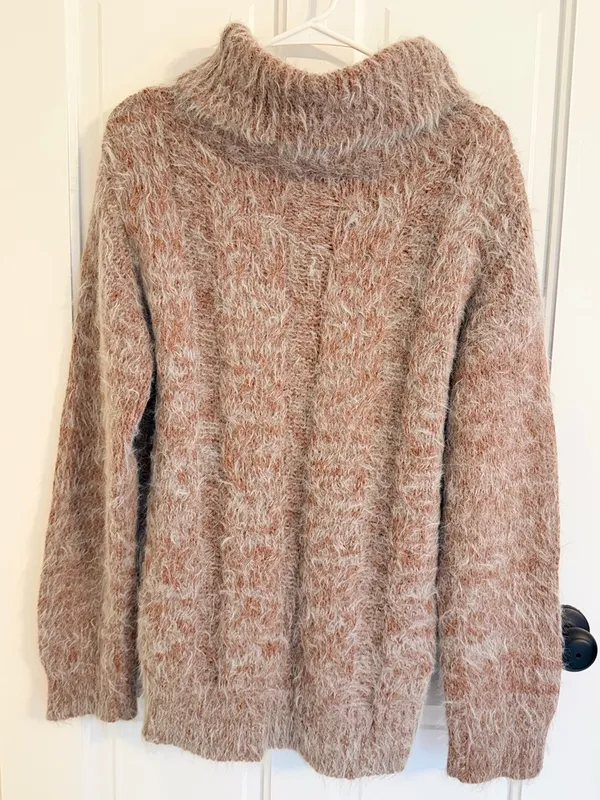 Oceanus Eyelash Knit Turtleneck Sweater Fuzzy Cozy Pullover‎ Beige Pink L - Image 5