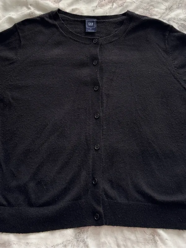 GAP Black wool blend Button-Up Long Sleeve Crew Cardigan, size XL minimalist - Image 8