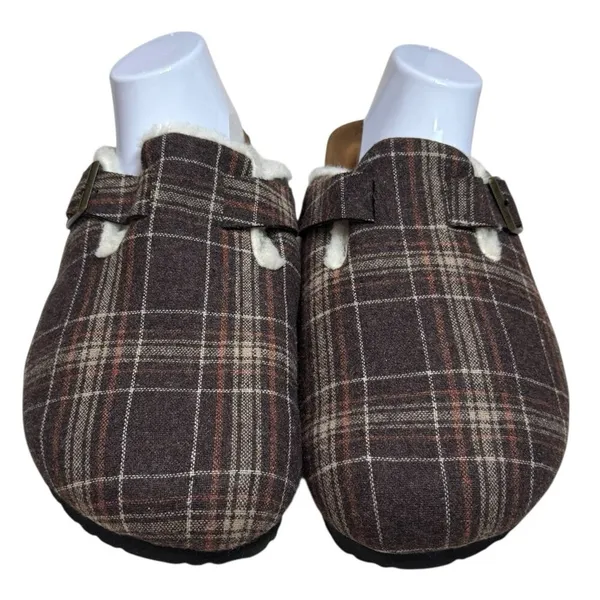 NWOT Fitory Plaid‎ Mule Slip Ons Cork Footbed Cozy Cabincore Holiday Women’s 12 - Image 3
