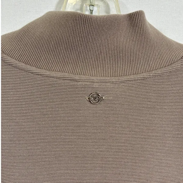 CALIA Womens M Taupe White Striped Mock Neck Cropped Pullover Sweatshirt - Image 6