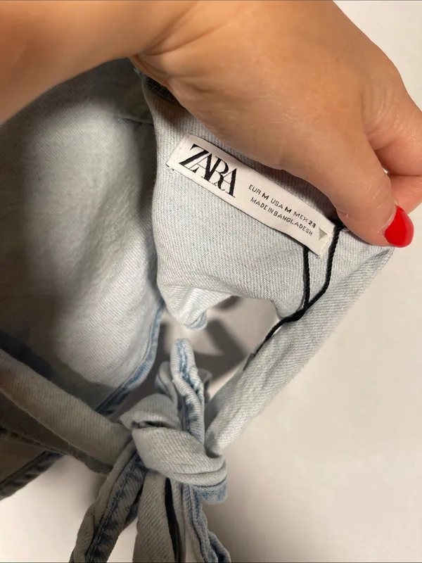 Zara Womens Bandana Denim Strapless Top Blouse Tie Back Medium - Image 4