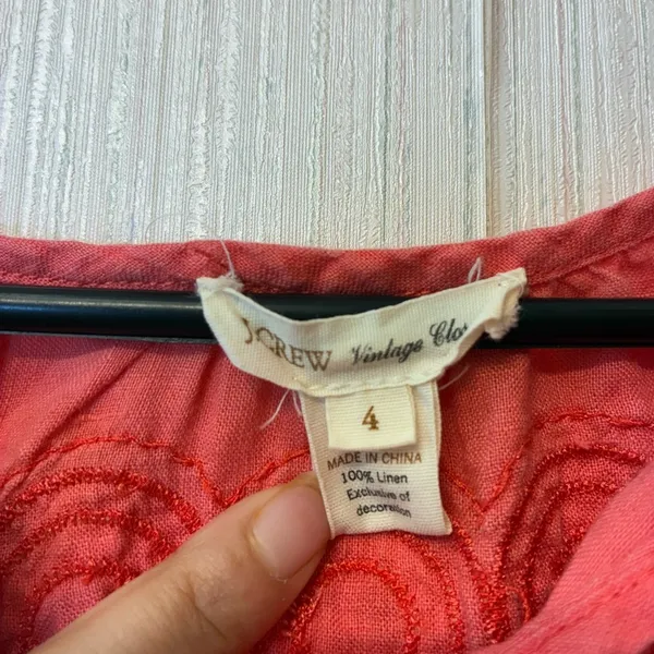 J. Crew Vintage closet Coral Embroidered boho Blouse top 4‎ - Image 6