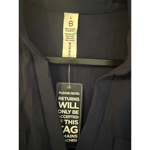 BMJL Womens Navy Blue Midi Shirt Dress V-Neck Roll Tab Sleeve Pockets‎ Large NWT - Image 2