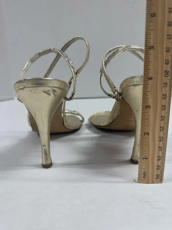 Stuart Weitzman Metallic Gold Leather‎ Strappy Sandals - Size 8. - Image 7