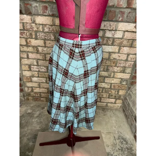 skirt plaid A-line blue brown red metal zipper 1950s - Image 4