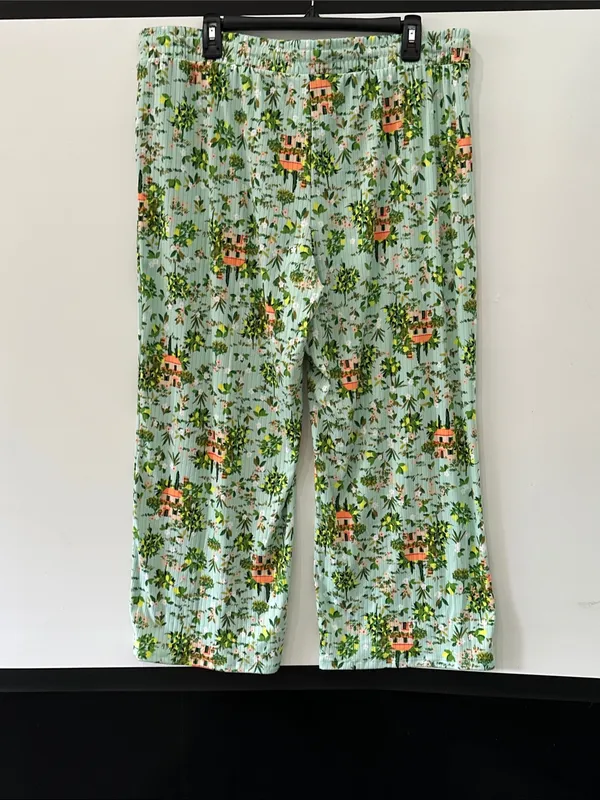 Cuddl Duds Pajama Set NEW V Neck Short Sleeve Capri Pant Set XXL Mint Cottage - Image 6