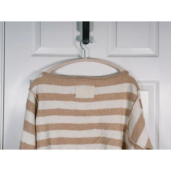 We The Free Into The Blue Striped Sweater Crop Small Tan Cream Granola Cozy Fall - Image 6