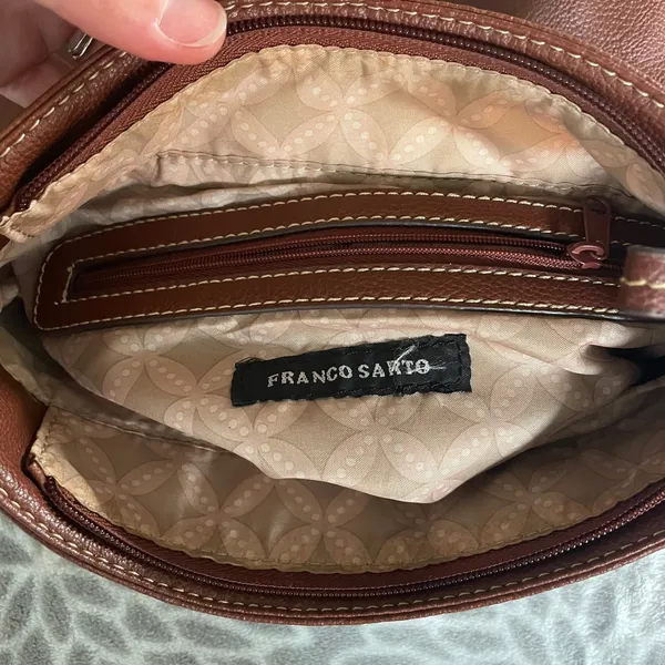 Franco Sarto Brown Pebbled Leather Crossbody Bag Silver‎ Logo Normcore Everyday - Image 6