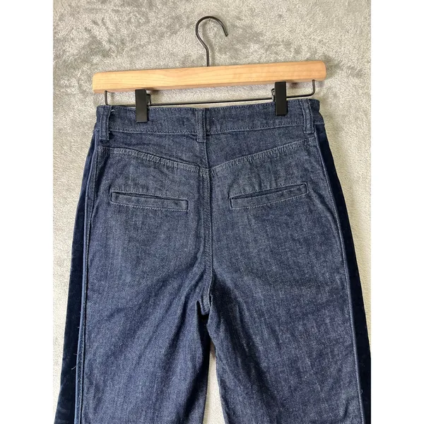 Maeve Bow Peep High Rise Flare‎ Jeans Dark Wash Bow Detail Suede 25 Cool Girl - Image 5