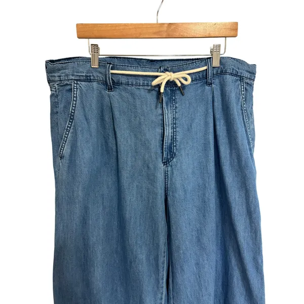 Old Navy Drapey Drawcord Wide Leg Pants Blue Denim High Rise Casual Chambray 16 - Image 3