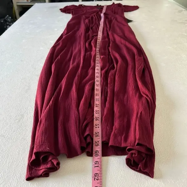 Lulus Burgundy Wide-Leg Jumpsuit NWT | Women’s Small | Flutter Sleeve Deep V - Image 10