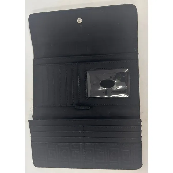 Liz Claiborne Women's‎ Black Tri Fold Wallet Monogram Fabric Pattern - Image 2
