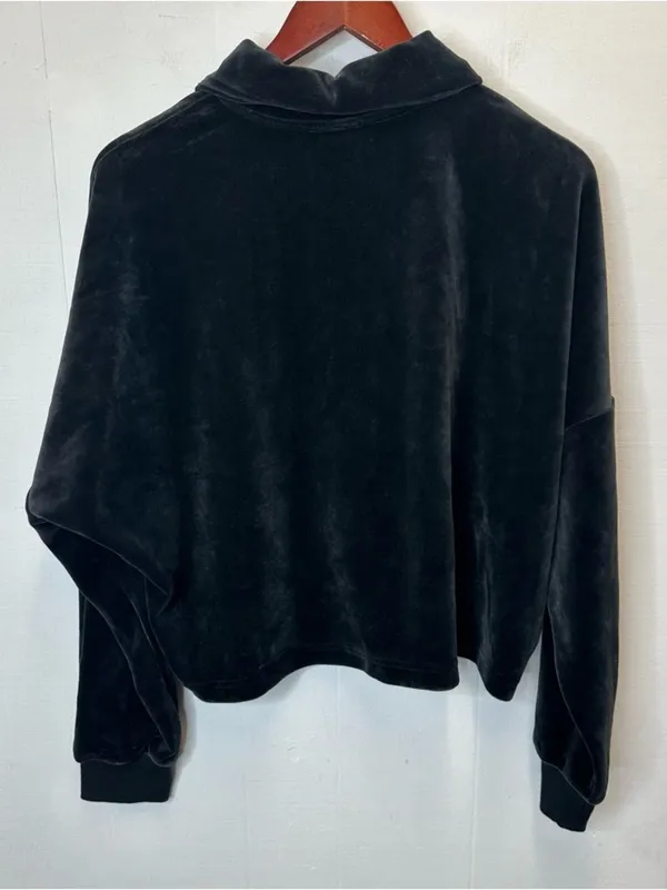 Adidas Women's Large Black Velour Half-Zip Hoodie with Gold Logo - Image 4