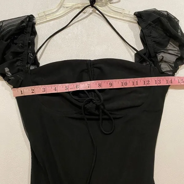 Princess Polly Black Puff Sleeve Mini Dress US 6 Tie Front Party Dress - Image 6