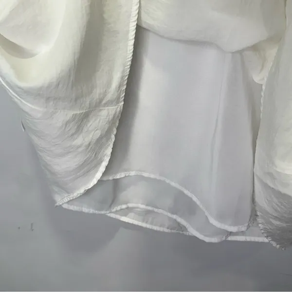 🍁 Zara Ruffle V-neck Mini Dress‎ Cinched Waist Ties White Small - Image 8
