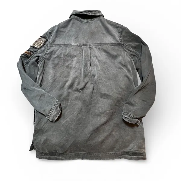 Free People Distressed Embellished Millitary Shirt Jacket Gunmetal Size Medium‎ - Image 2