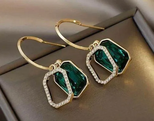 Green Crystal Dangle Drop Earrings - Image 2