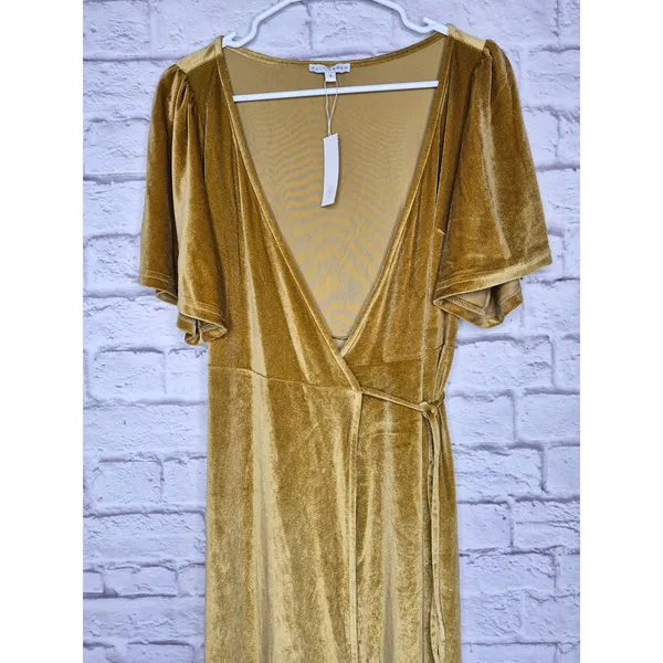 Baltic Born Katelyn Velvet Maxi Wrap Dress S Gold Mustard Wedding Guest Formal - Image 3