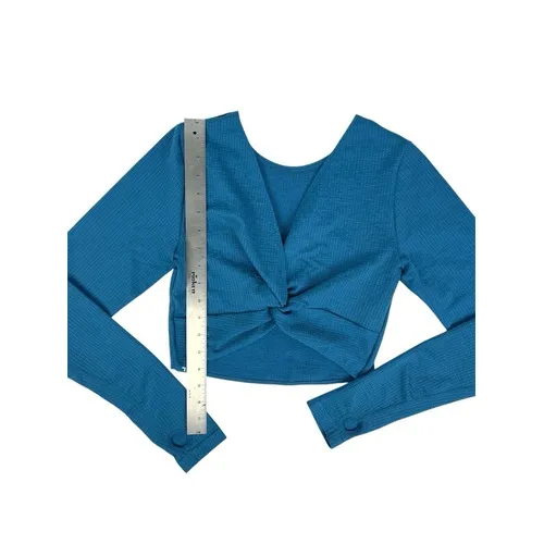JoyLab Turquoise Blue Marl Long‎ Sleeve Cropped Fit Seamless Tee Top Size Medium - Image 3