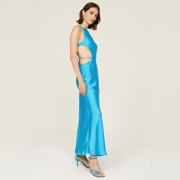 ALEXIS Lune Gown Womens Large L‎ Blue Sleeveless Cutout A-Line Maxi Satin - Image 2