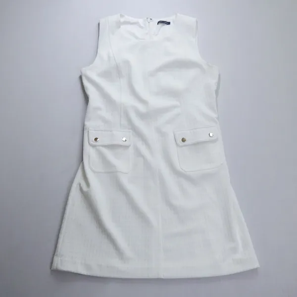 Tommy Hilfiger Shift‎ Dress 8 White Textured Pique Pocket Sleeveless Mod Preppy - Image 3