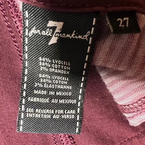 7 For‎ All Mankind b(air)Skinny Jeans Burgundy Wine Red Pants 27 Blair - Image 7