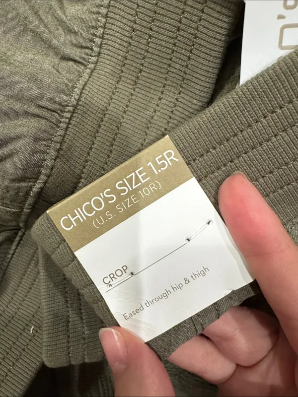 Chico’s Cuffed Cropped Tab Olive Green Seamed Pants elastic waistband Cotton 10 - Image 13