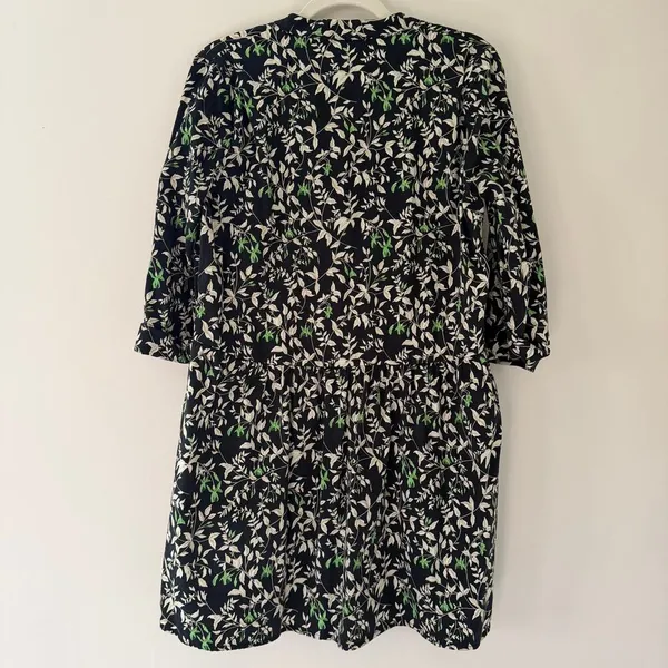 Tuckernuck Floral Tiered‎ Dress Button Front Green Black Floral Cotton Sz Medium - Image 10