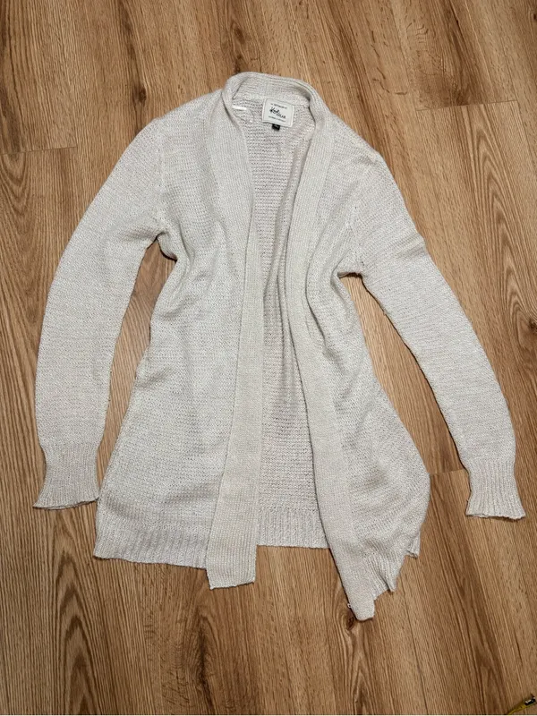Open Front Long Cardigan Cream Ivory Knit Duster Sweater Cotton On L - Image 2