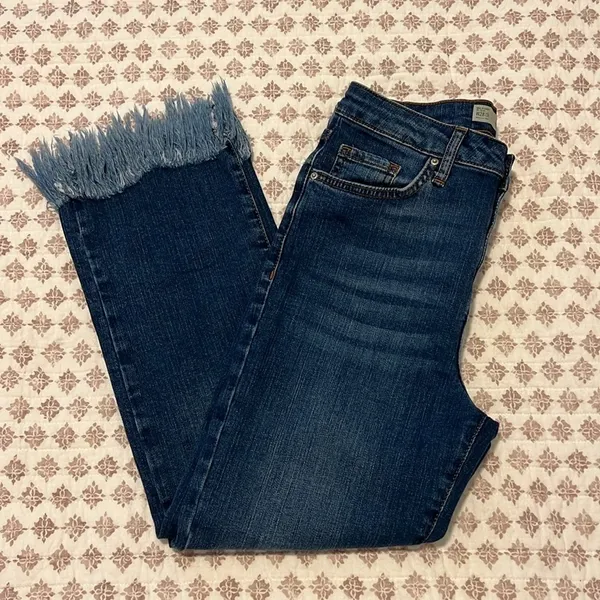 Topshop Moto Dree Frayed Hem Crop Jeans 28 Blue Kick Flare Denim - Image 9