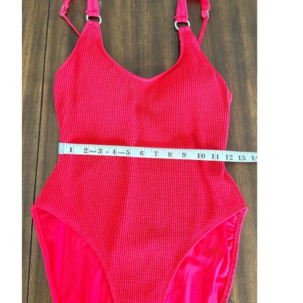Bikini Bliss Women Hot Pink Crinkle Textured One Piece Swimsuit Size‎ L High Cut - Image 5